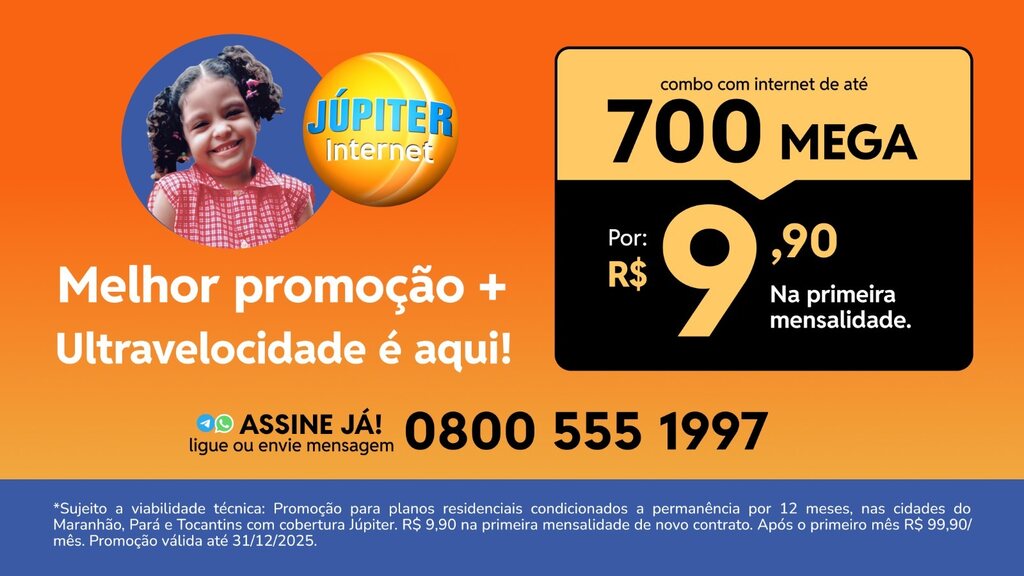Banner promocional com fundo laranja da J&uacute;piter Internet.