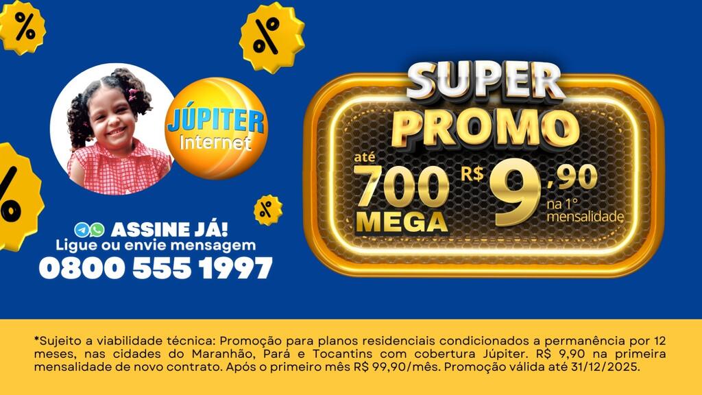Pe&ccedil;a publicit&aacute;ria com o t&iacute;tulo "Super Promo" em letras douradas brilhantes sobre um fundo azul.