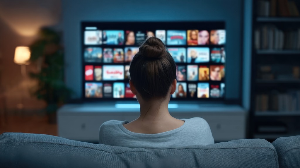 Pessoa assistindo streaming na televis&atilde;o em casa, representando impacto do ping na qualidade da conex&atilde;o